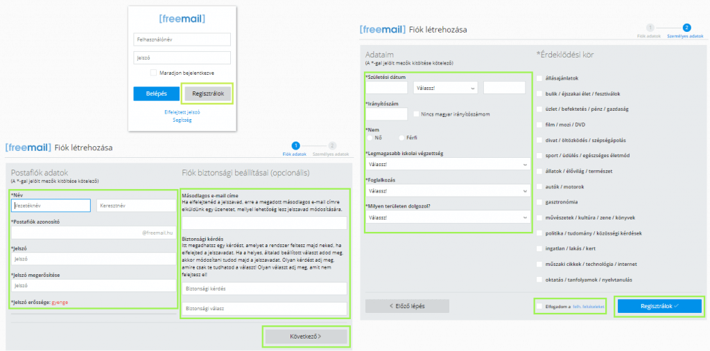 Freemail szimpla regisztrálás útmutató