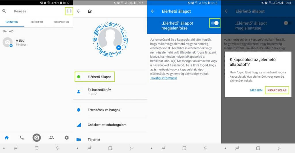 Messenger láthatóság kikapcsolása android telefonokon
