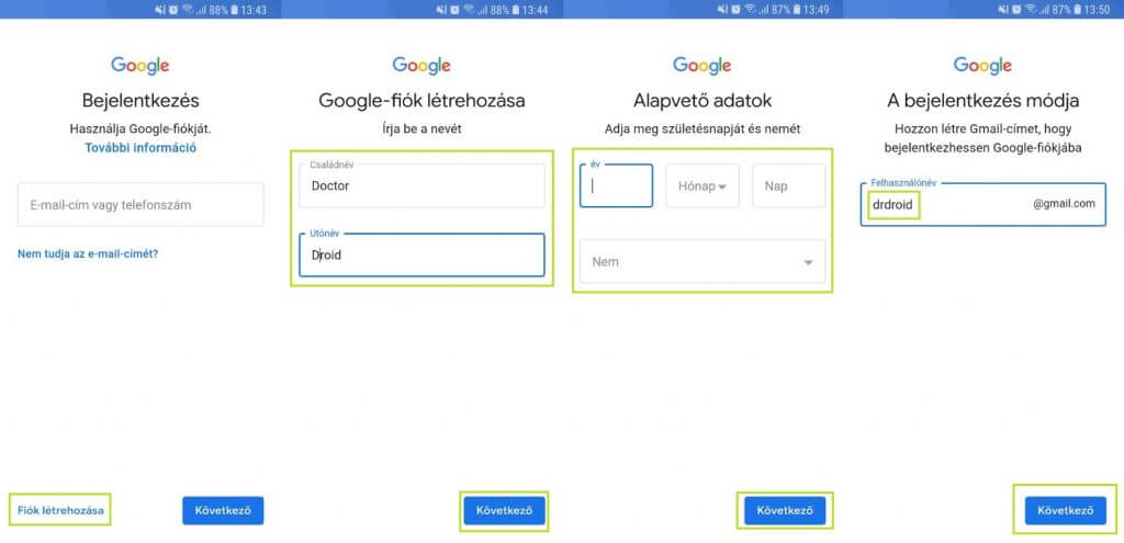 Google fiók létrehozása android telefonokon