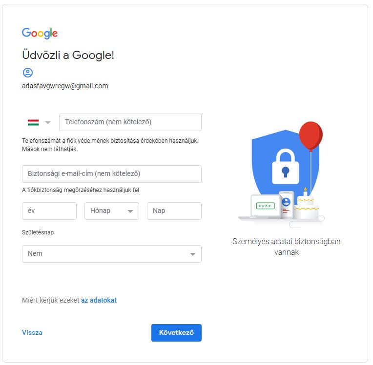 Google fiók regisztráció